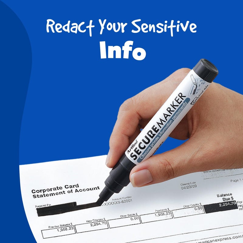 Artline Redaction Marker Privacy Blackout Redacting Pen for Documents & Mail, Black Out Private Information, Redacting Marker Helps Prevent Identity Theft, 12 Pack - Image 5